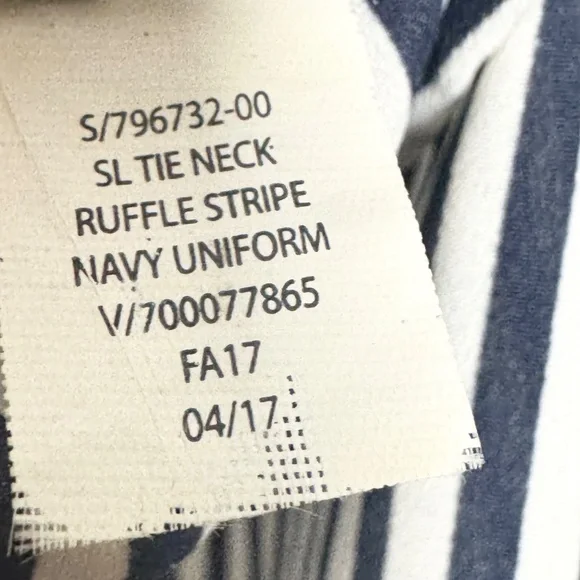 Banana Republic Classic Tie Neck Ruffle Stripe Dark Navy Sleeveless Top Sz M - Picture 8 of 8